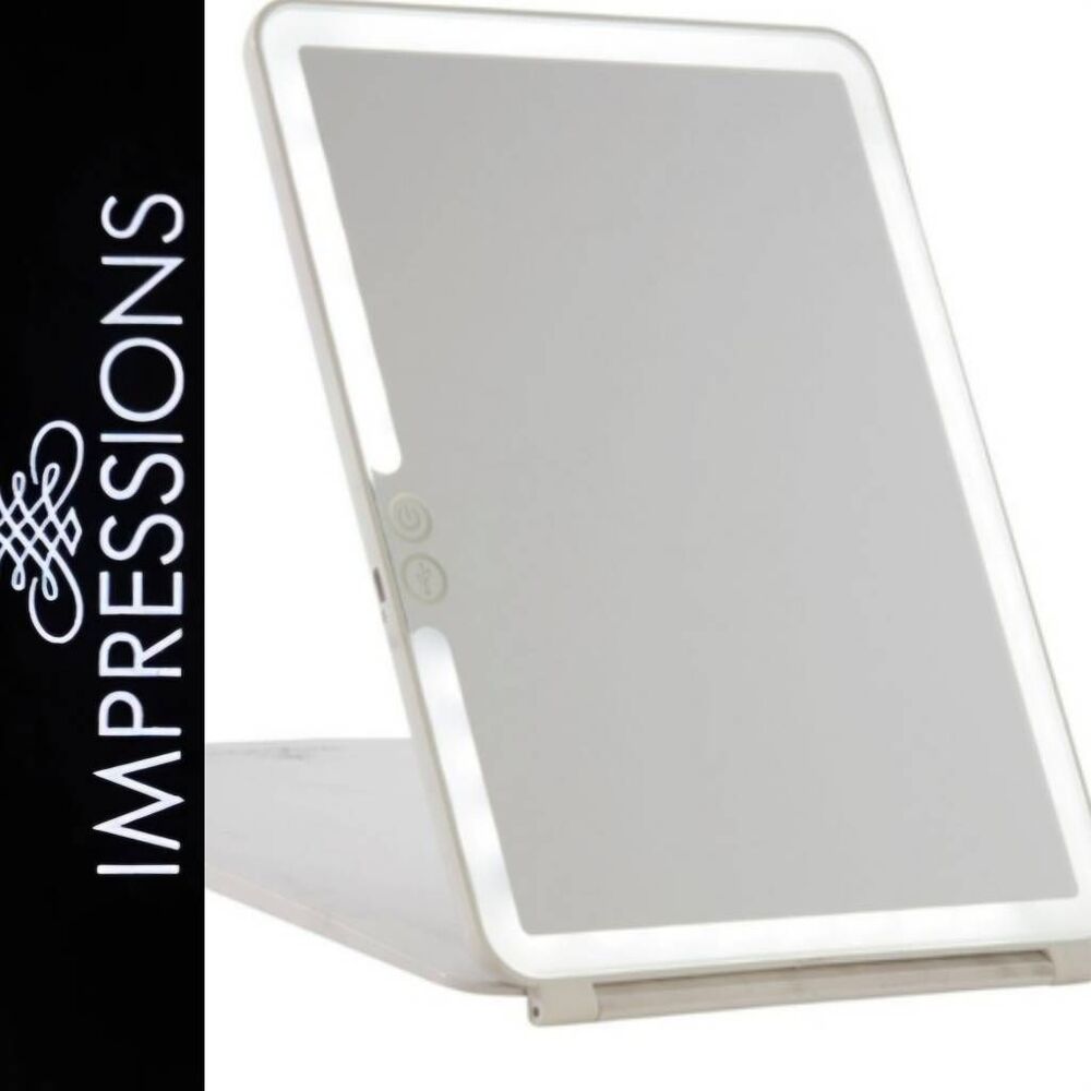 Impressions TouchPad 2.0 Rechargeable LED Makeup Mirror w/Flip Cover-White